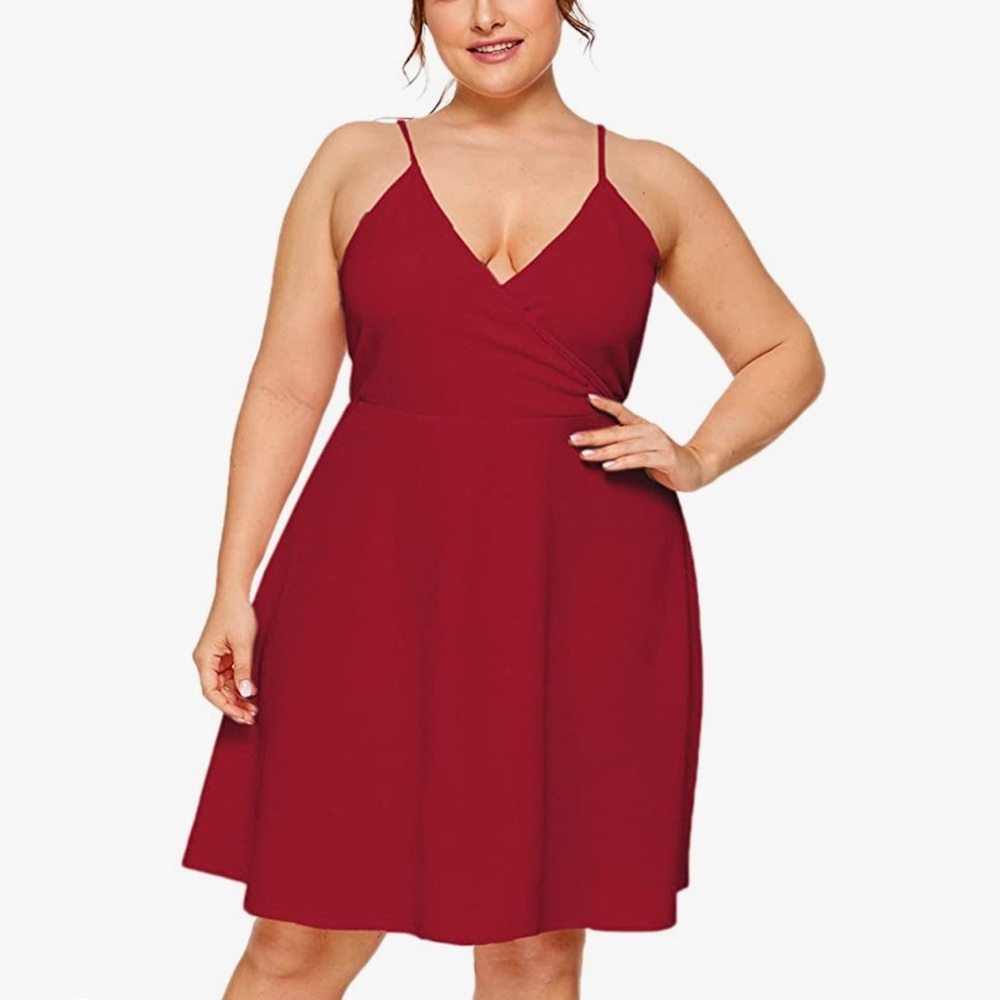 Women's Plus Sexy V Neck Spaghetti Straps Sleeveless Backless Cami Dress